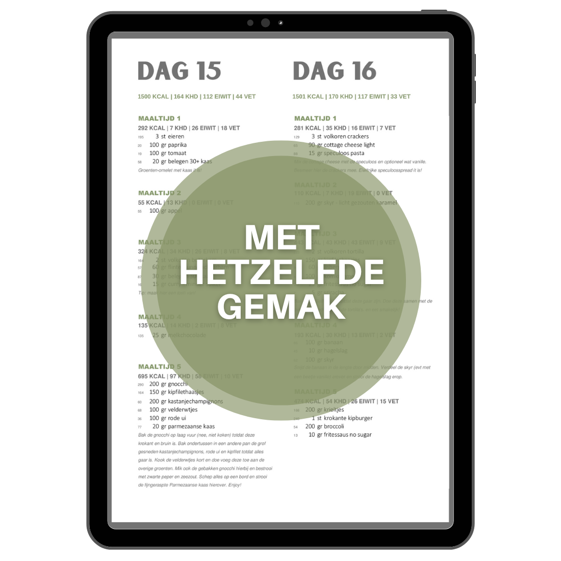 MET HETZELFDE GEMAK Voedingsschema 1500 kcal