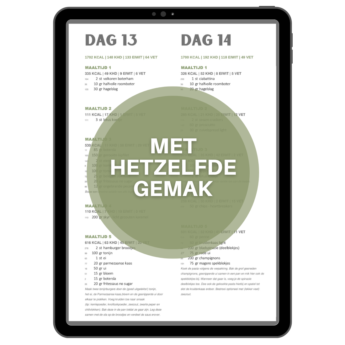 MET HETZELFDE GEMAK Voedingsschema 1700 kcal