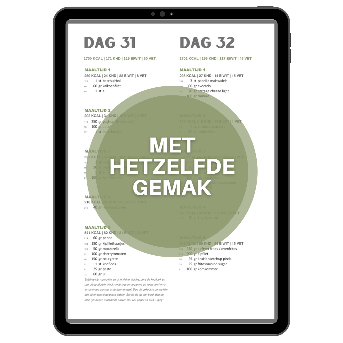 MET HETZELFDE GEMAK Voedingsschema 1700 kcal