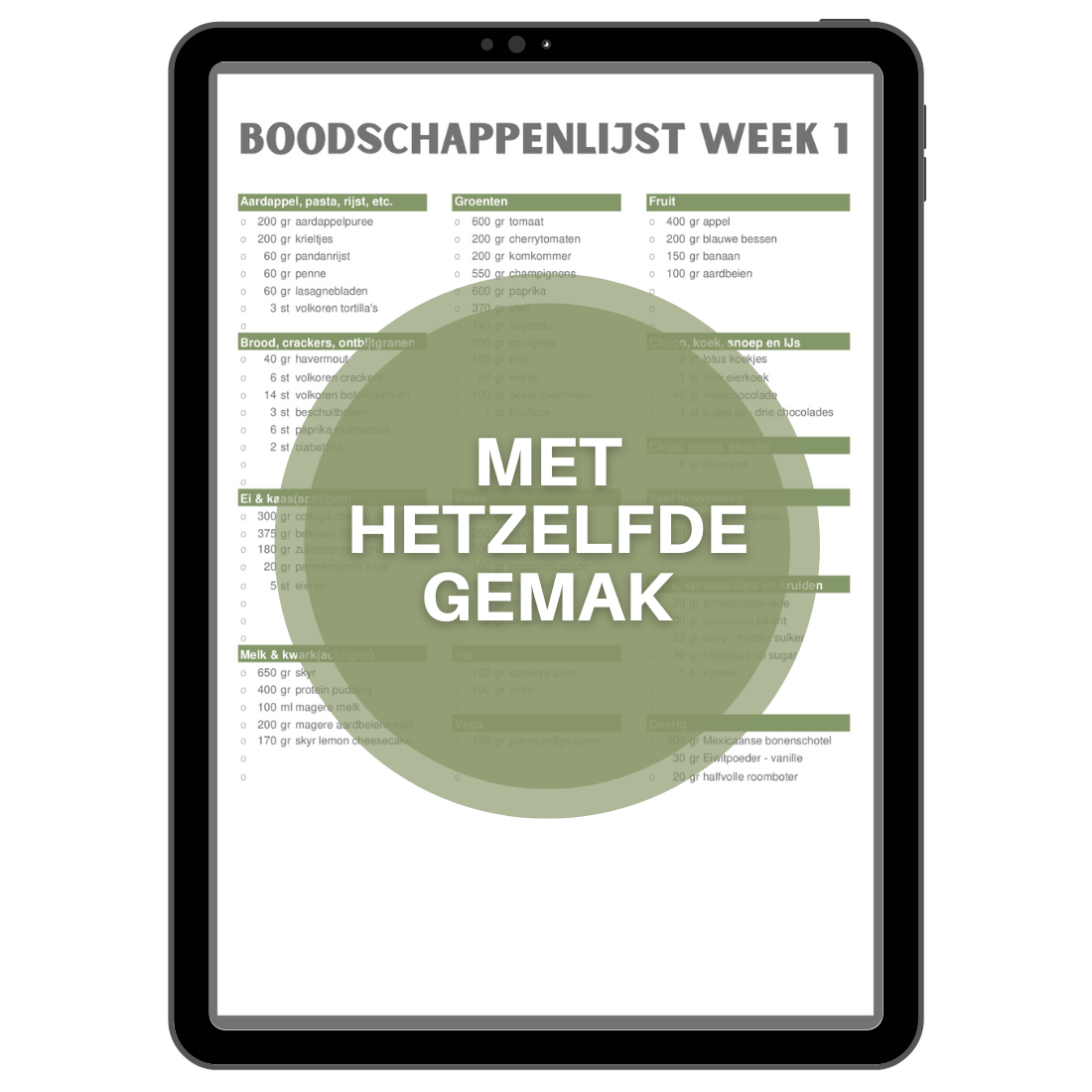 MET HETZELFDE GEMAK Voedingsschema 1700 kcal